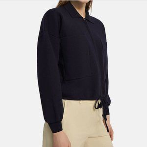 Theory Cropped Zip Jacket in Fine Merino Wool, Navy Size P